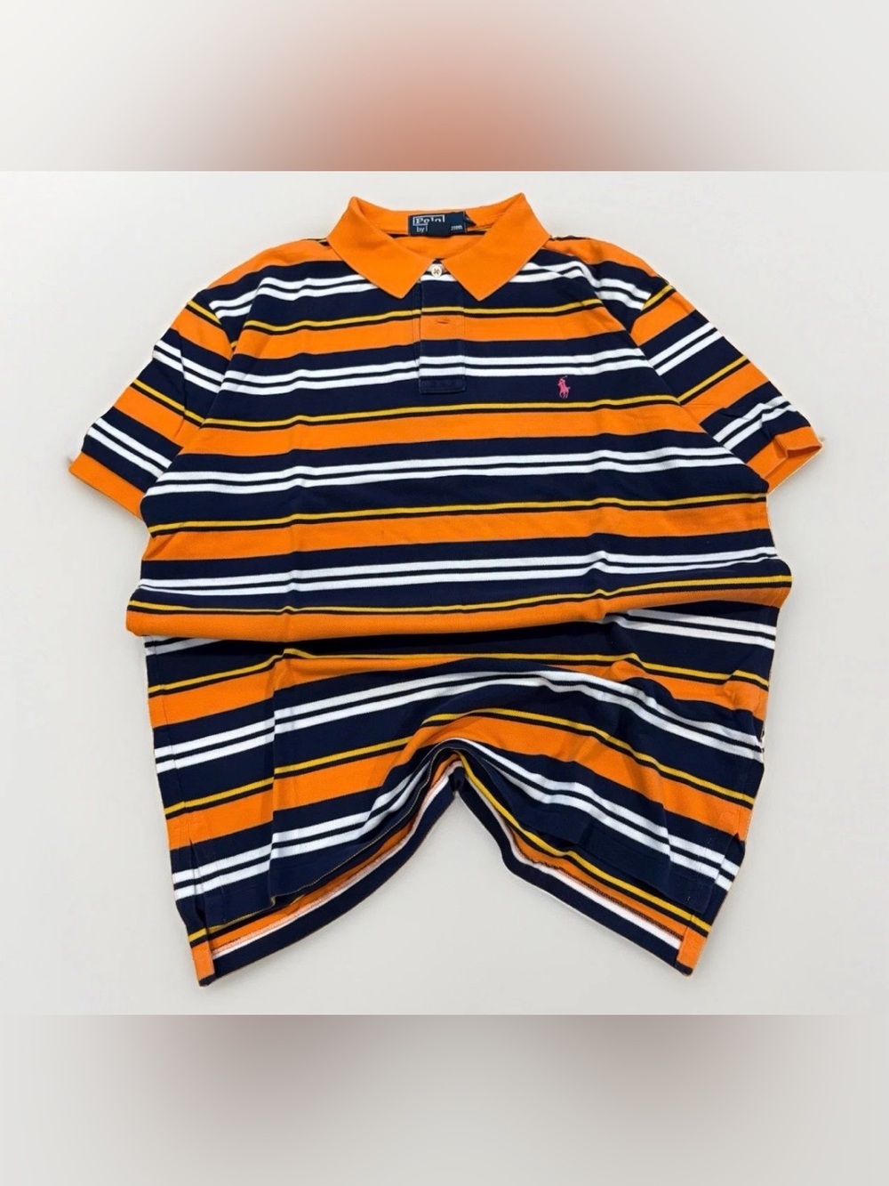 Polo Ralph Lauren Short Sleeve Polo Shirt Large Orange Cotton Preppy Striped